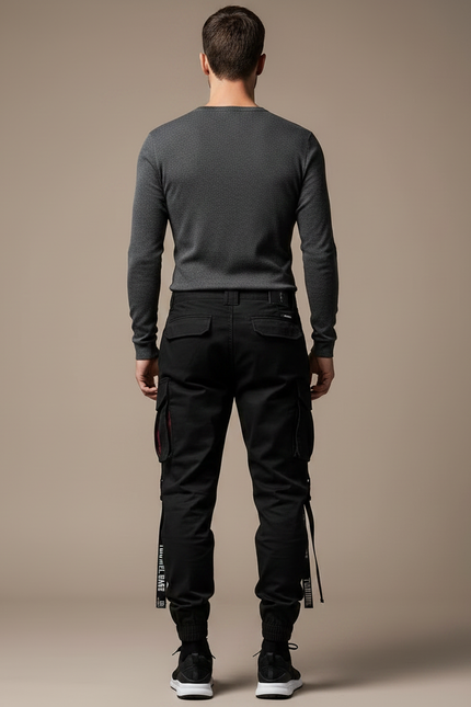 Pantalon Noir Cargo Streetwear Ample Homme - Toile - vue 2