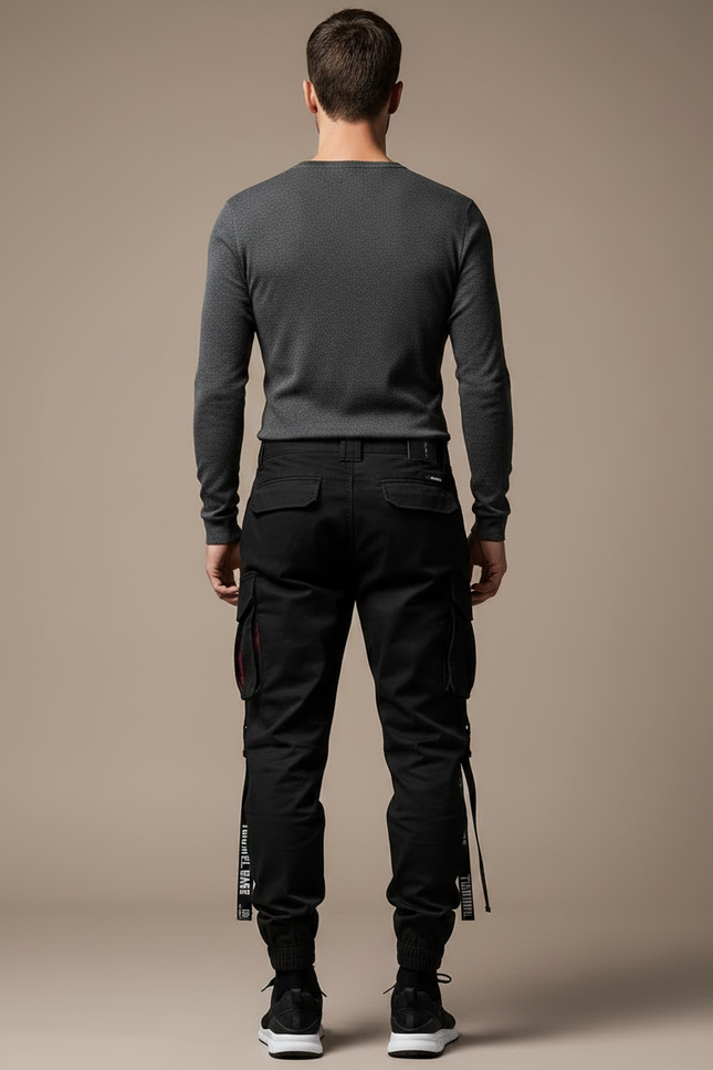 Pantalon Noir Cargo Streetwear Ample Homme - Toile - vue 2