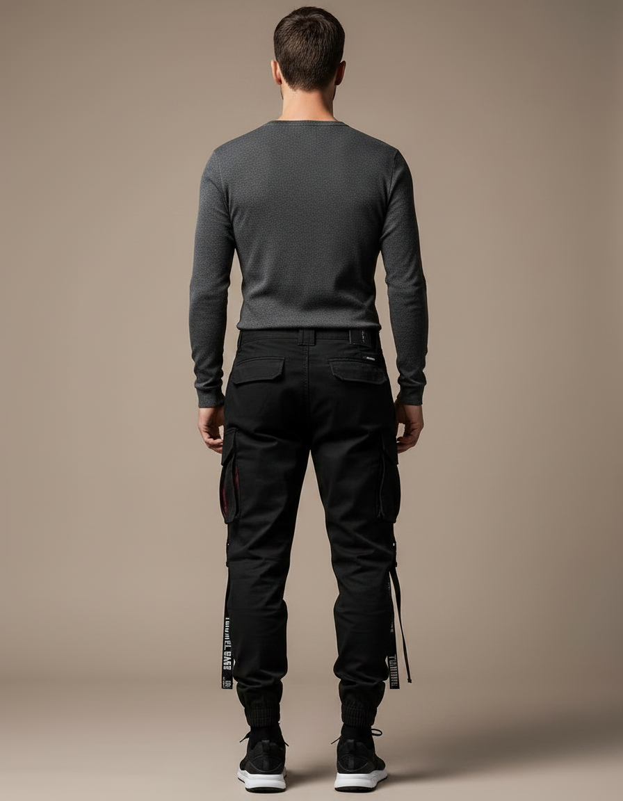 Pantalon Noir Cargo Streetwear Ample Homme - Toile - vue 2