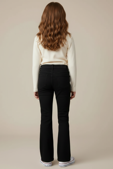 Pantalon Noir Évasé Taille Haute Fille Simple - Jean - vue 2