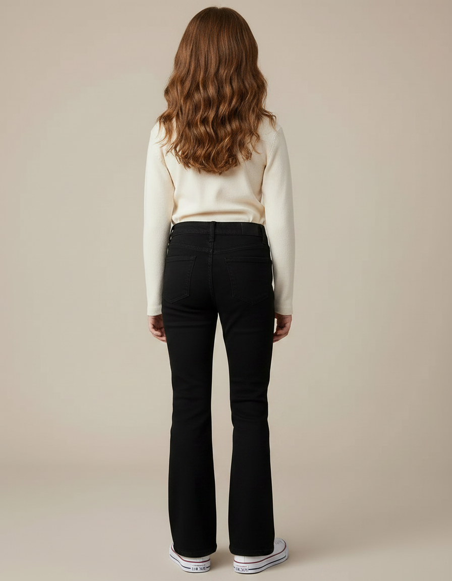 Pantalon Noir Évasé Taille Haute Fille Simple - Jean - vue 2