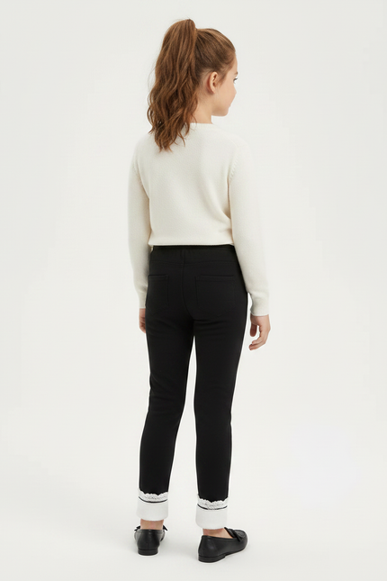 Pantalon Noir Doublé Chaud Fille Dentelle - Molleton - vue 2