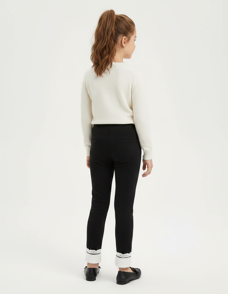Pantalon Noir Doublé Chaud Fille Dentelle - Molleton - vue 2