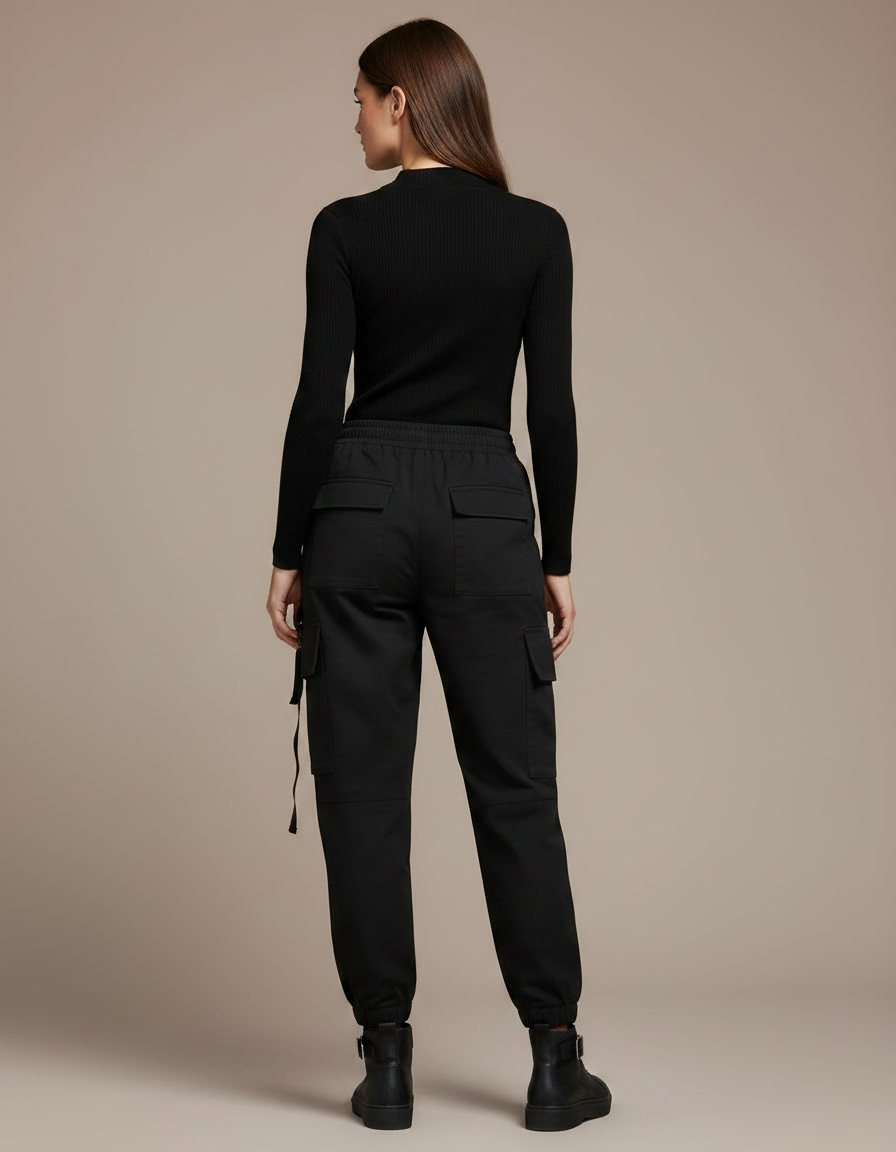 Pantalon Noir Avec Chaine - Toile - vue 2