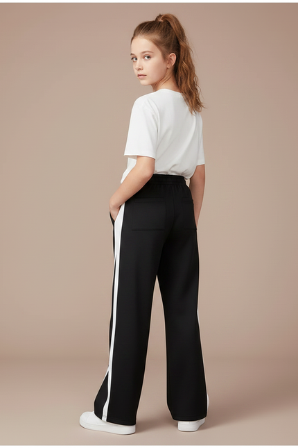 Pantalon Noir Large Rayures Blanches Enfant Sport - Polyester - vue 2