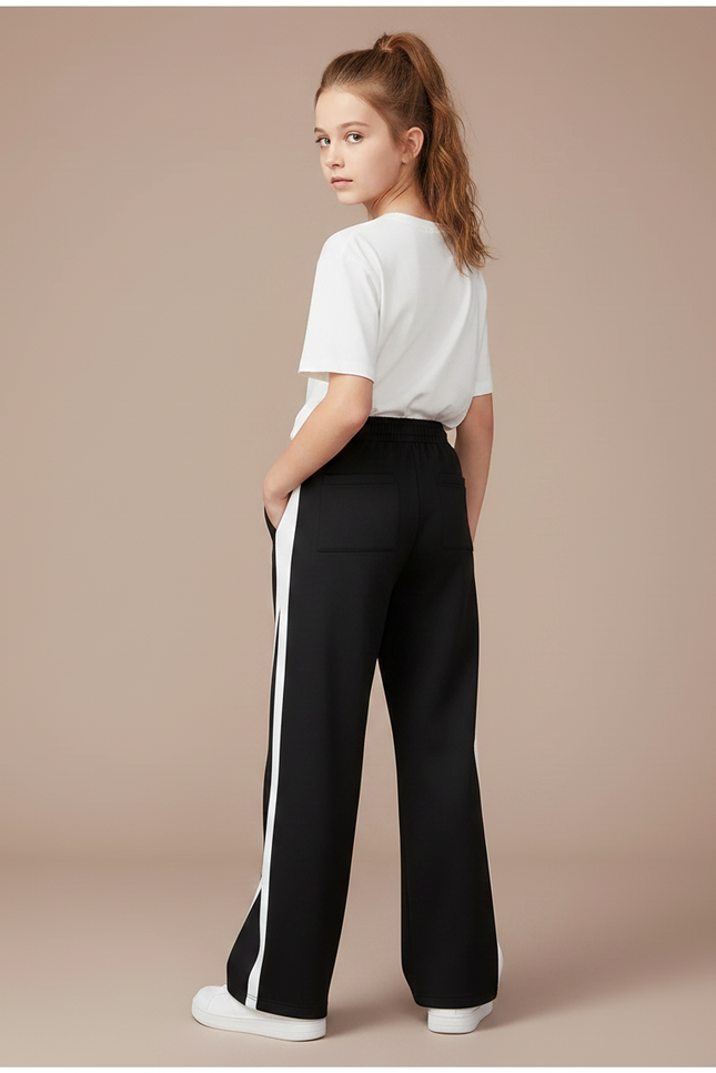 Pantalon Noir Large Rayures Blanches Enfant Sport - Polyester - vue 2