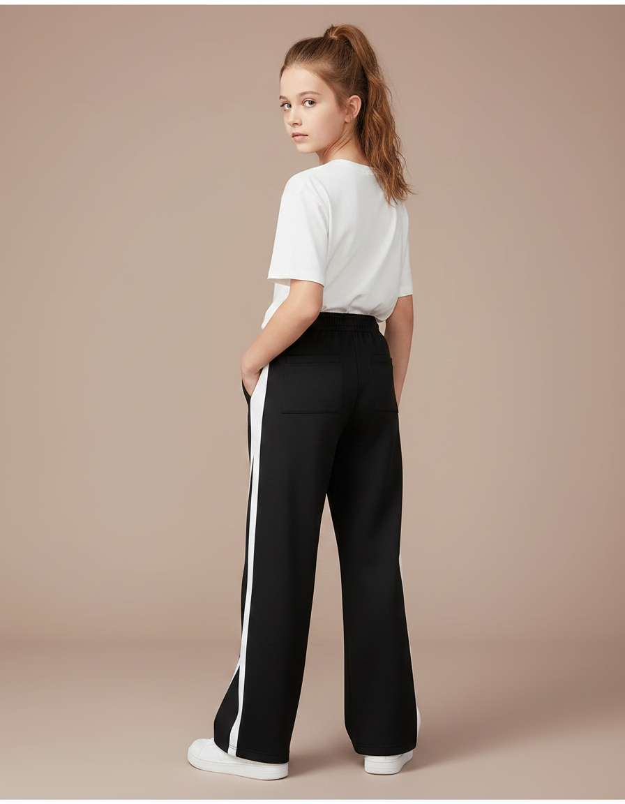 Pantalon Noir Large Rayures Blanches Enfant Sport - Polyester - vue 2