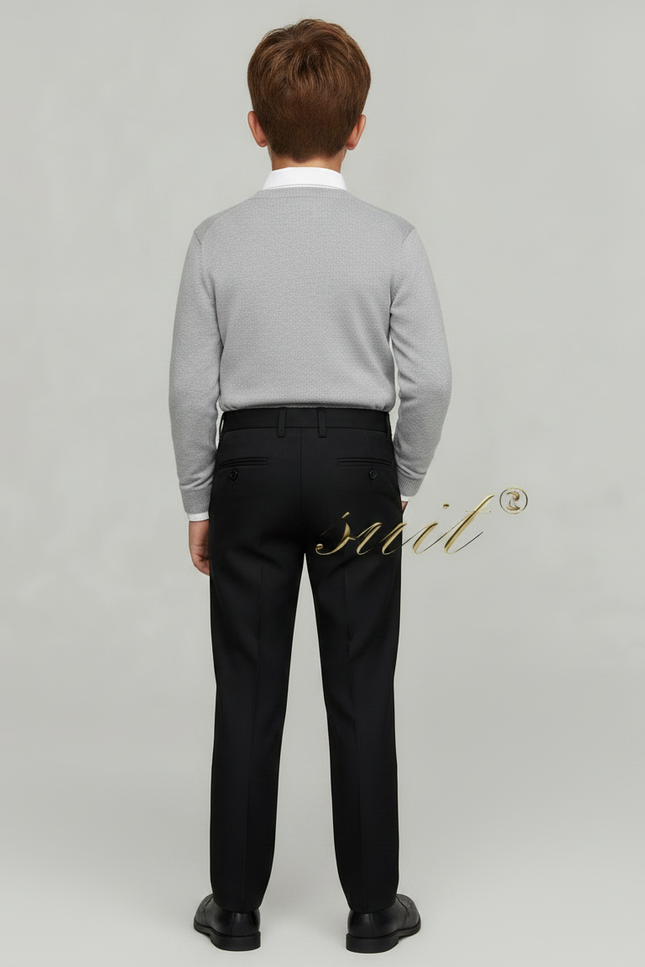 Pantalon Noir Garçon Classique Élégant Droit Formel - Gabardine - vue 2