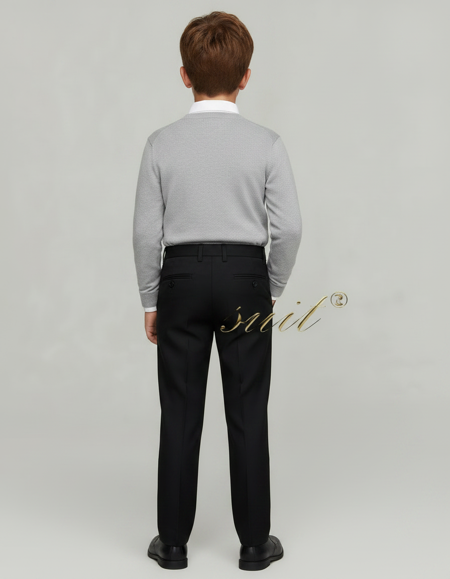 Pantalon Noir Garçon Classique Élégant Droit Formel - Gabardine - vue 2