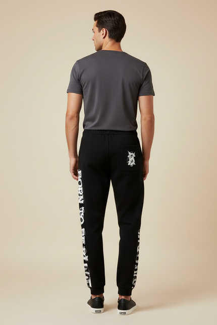 Pantalon Noir Imprimé Graphique Streetwear Décontracté Homme - Molleton - vue 2