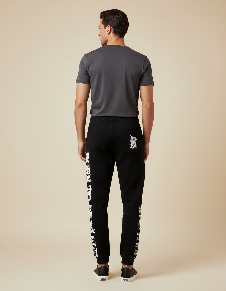Pantalon Noir Imprimé Graphique Streetwear Décontracté Homme - Molleton - vue 2
