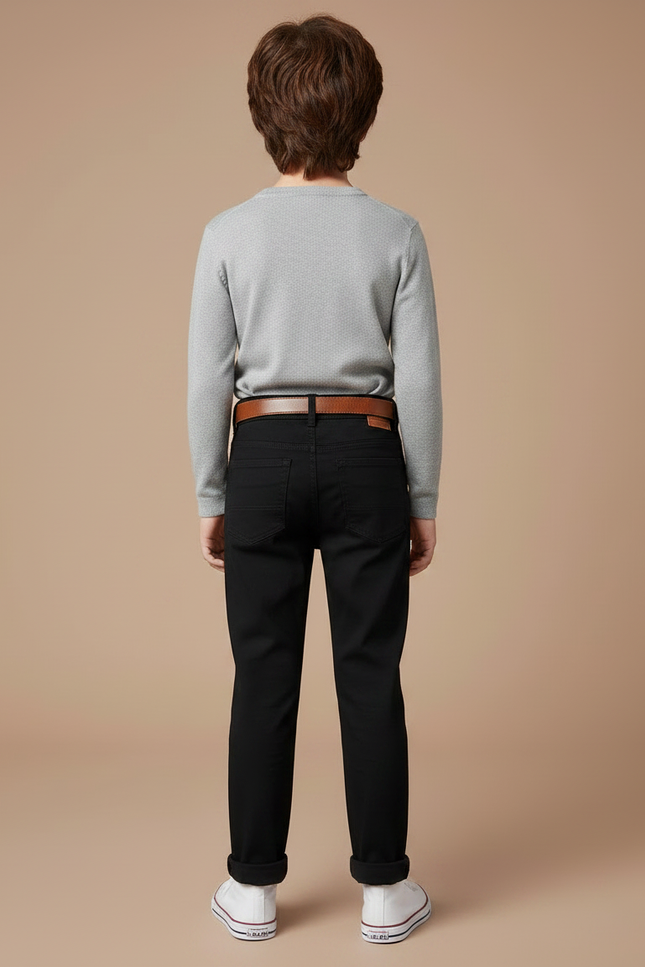 Pantalon Noir Enfant Slim Décontracté Coton Ceinturé - vue 2