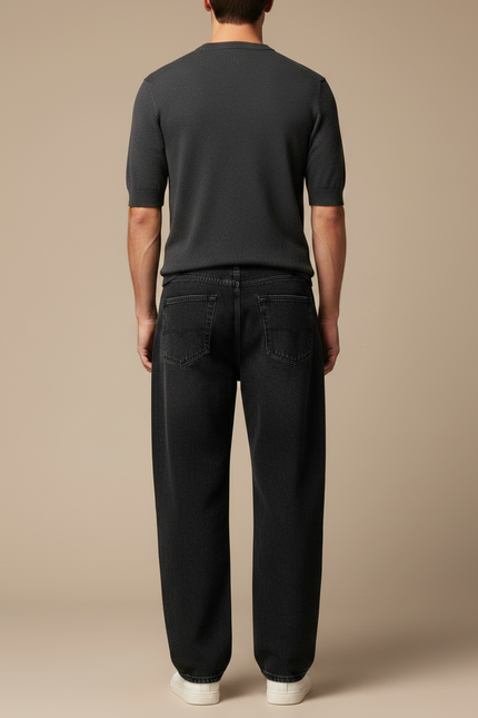Pantalon Noir Jeans Ample Décontracté Homme - vue 2