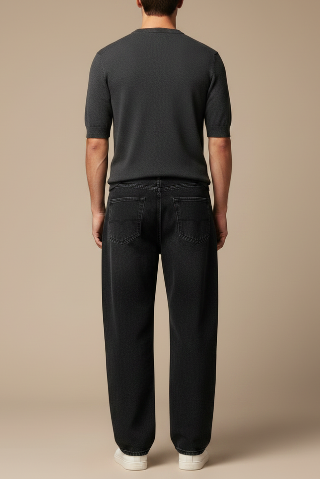 Pantalon Noir Jeans Ample Décontracté Homme - vue 2