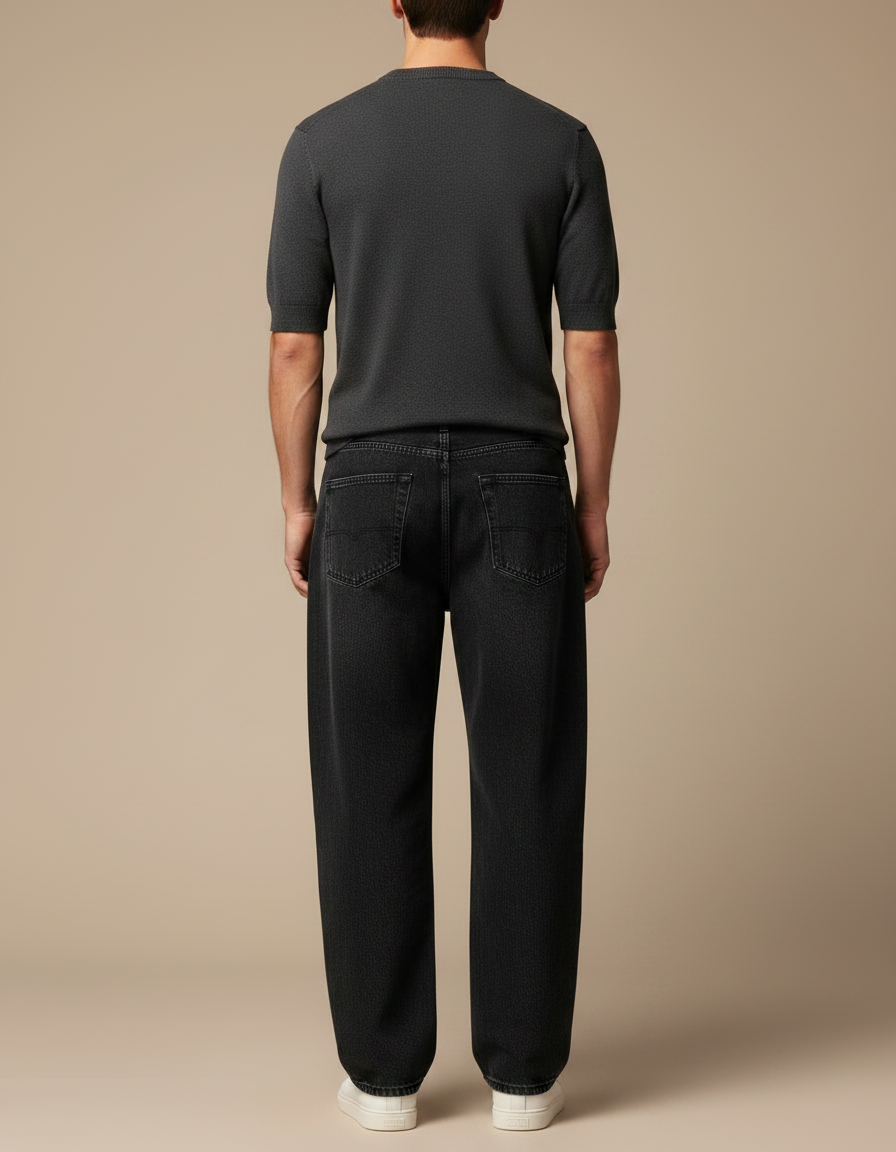 Pantalon Noir Jeans Ample Décontracté Homme - vue 2