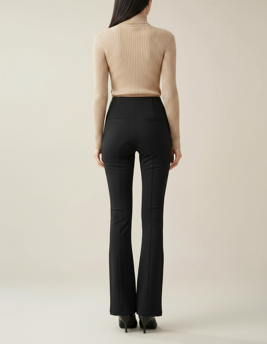 Pantalon Flare Noir Femme - Maille - vue 2