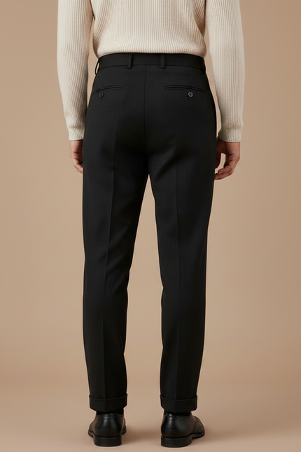 Pantalon Noir Plissé Rayé Laine Élégant Habillé - vue 2