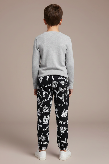Pantalon Noir Imprimé Paris Enfant Décontracté - Molleton - vue 2