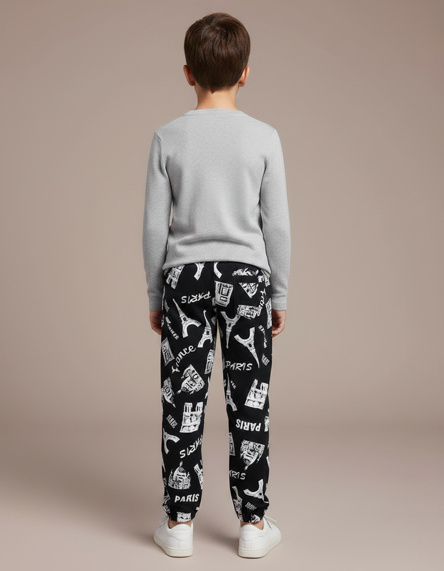 Pantalon Noir Imprimé Paris Enfant Décontracté - Molleton - vue 2