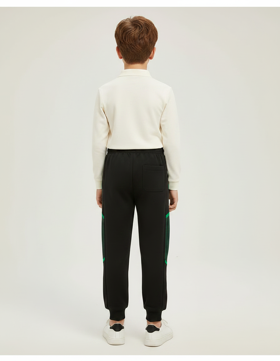 Pantalon Noir Sport Jogging Lignes Vertes Décontracté Enfant - Molleton - vue 2