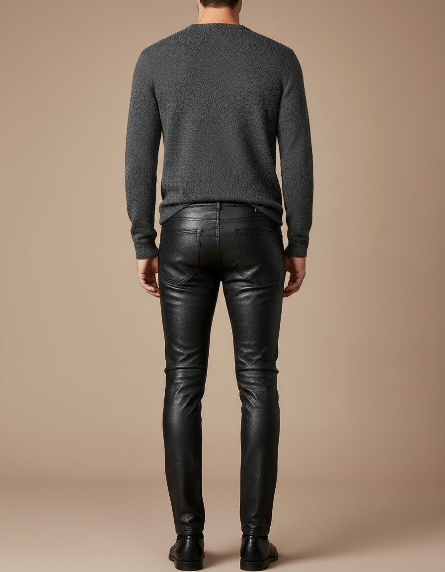 Pantalon Cuir Noir Homme - vue 2