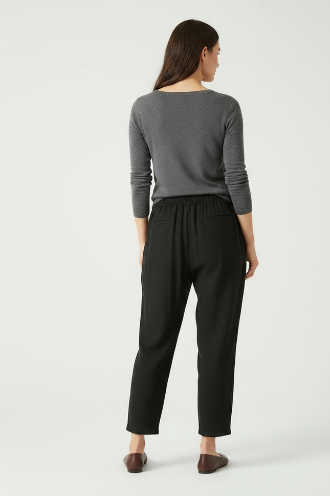 Pantalon Noir Harem Lin Ample Décontracté Femme - vue 2