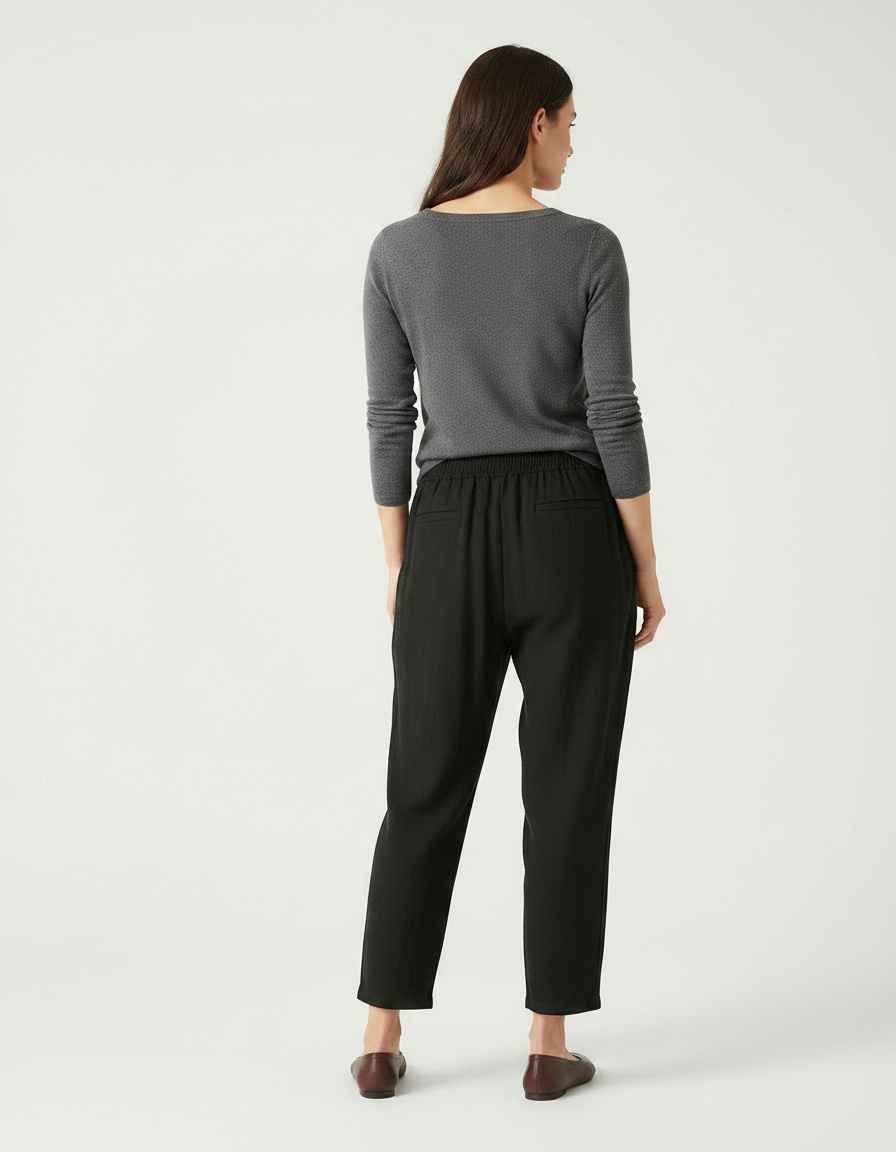 Pantalon Noir Harem Lin Ample Décontracté Femme - vue 2