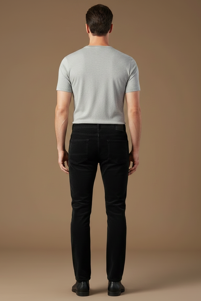 Pantalon Noir Côtelé Décontracté Coupe Droite Homme - Cordé - vue 2