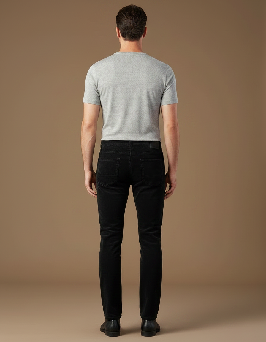 Pantalon Noir Côtelé Décontracté Coupe Droite Homme - Cordé - vue 2