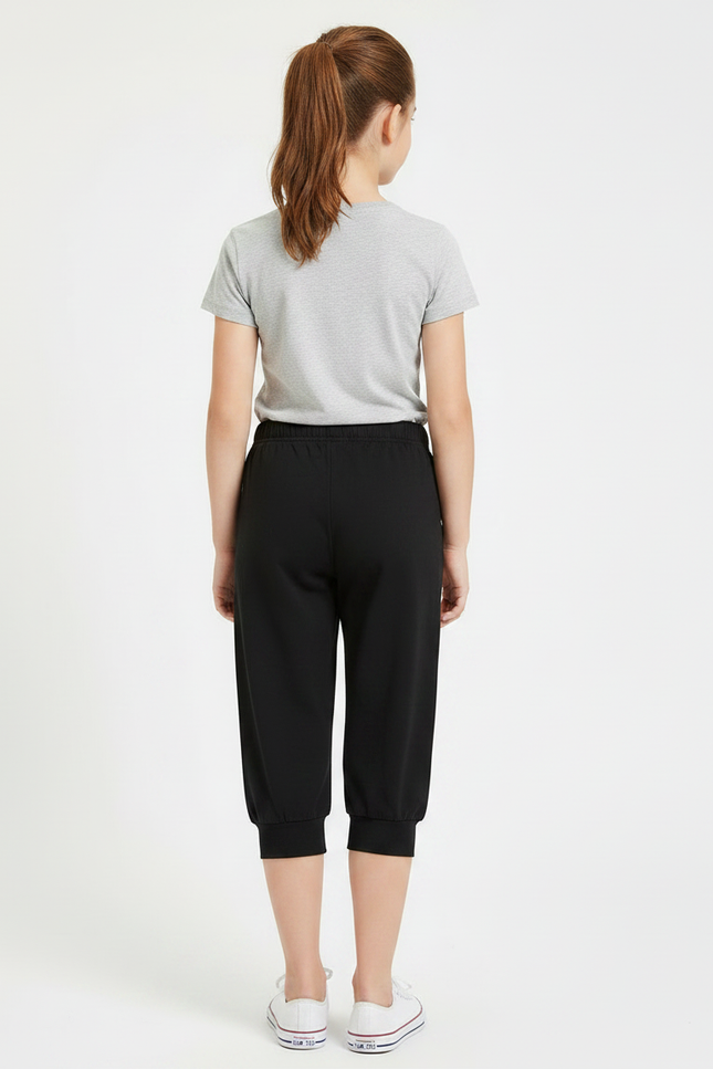 Pantalon Noir Fille Capri Coton Confortable Décontracté - vue 2