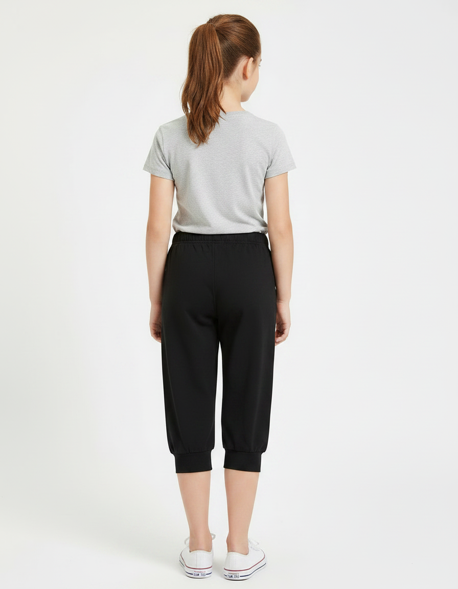 Pantalon Noir Fille Capri Coton Confortable Décontracté - vue 2