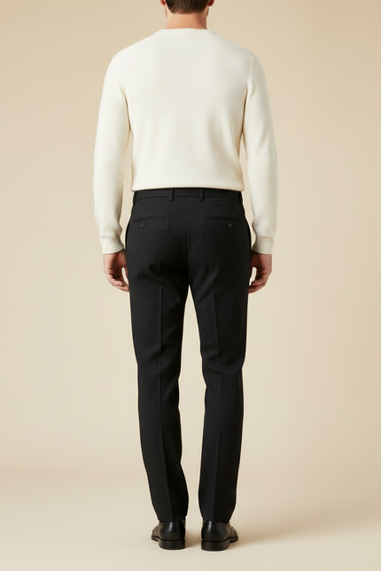 Pantalon Noir Laine Droit Élégant Habillé Homme - vue 2