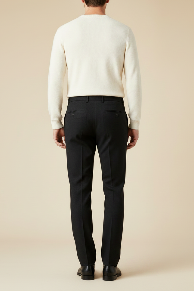 Pantalon Noir Laine Droit Élégant Habillé Homme - vue 2