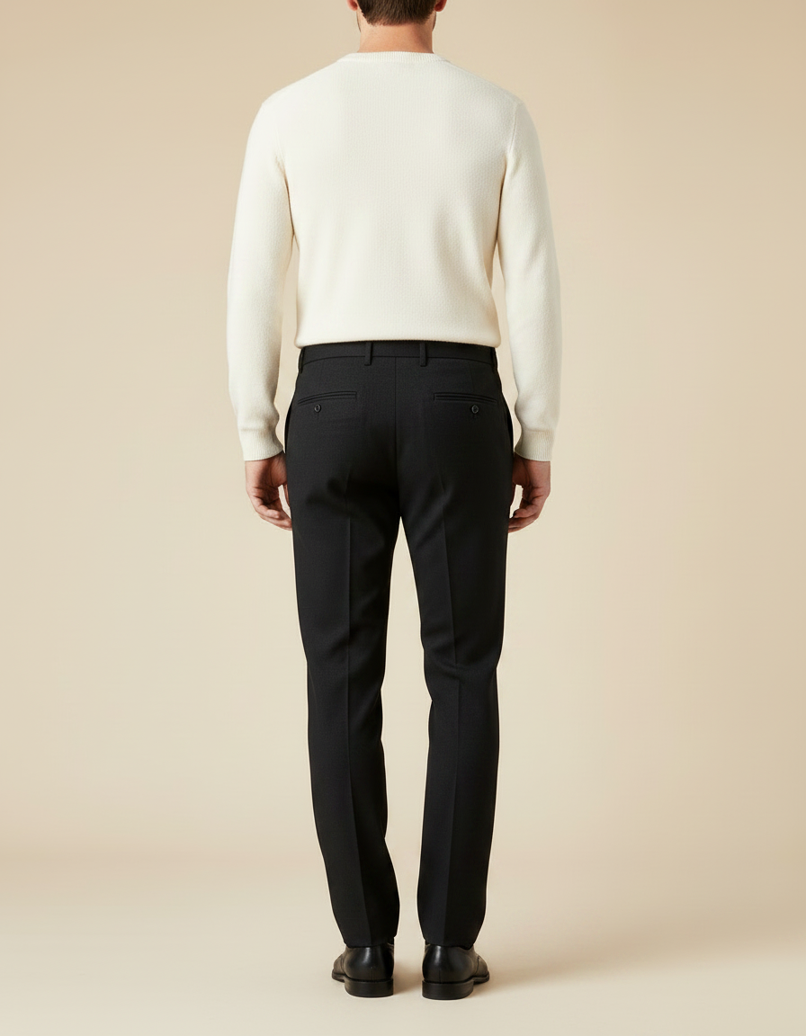 Pantalon Noir Laine Droit Élégant Habillé Homme - vue 2