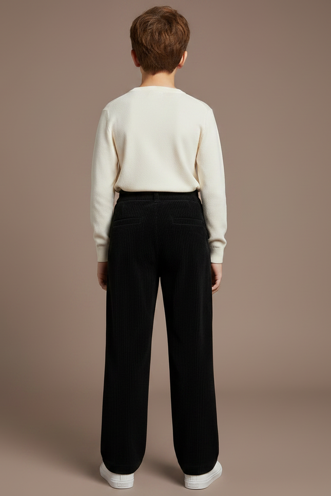 Pantalon Noir Côtelé Ample Décontracté Enfant Boutons - Cordé - vue 2
