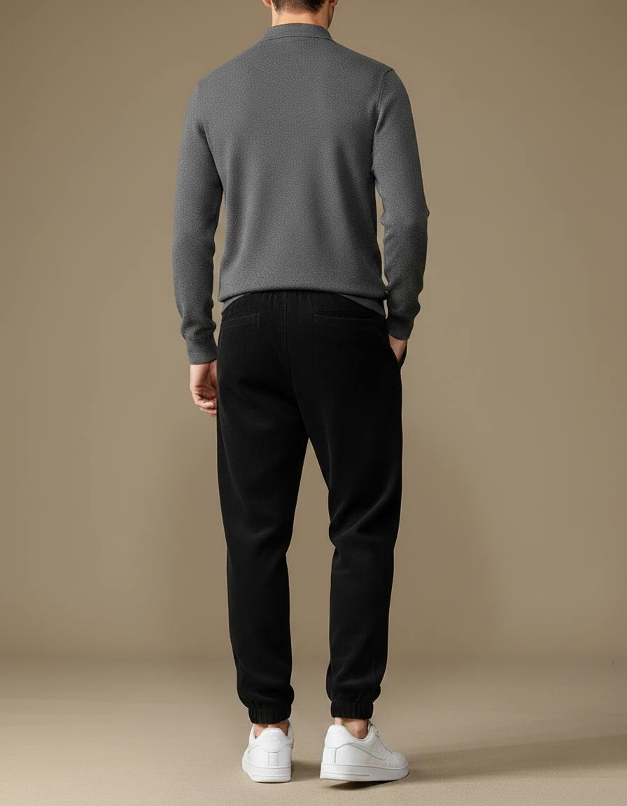 Pantalon Noir Côtelé Décontracté Ample Homme - Cordé - vue 2