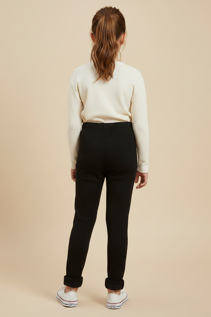 Pantalon Noir Côtelé Épais Chaud Enfant - Maille - vue 2