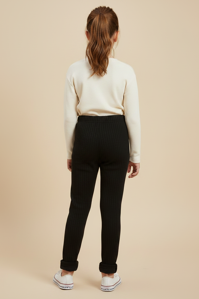 Pantalon Noir Côtelé Épais Chaud Enfant - Maille - vue 2