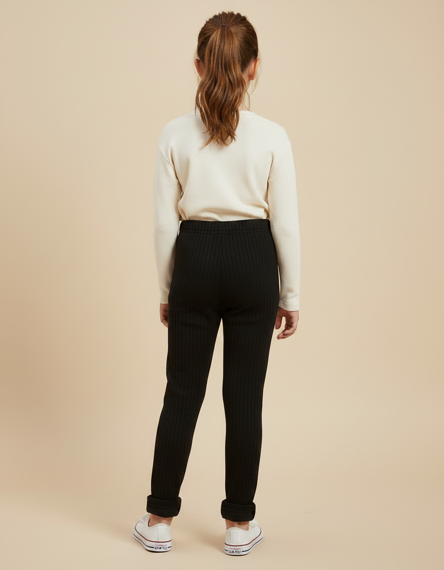 Pantalon Noir Côtelé Épais Chaud Enfant - Maille - vue 2