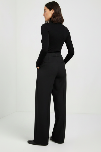 Pantalon Noir Femme Fluide Large Élégant Chic - Polyester - vue 2