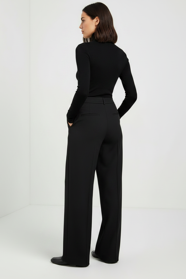 Pantalon Noir Femme Fluide Large Élégant Chic - Polyester - vue 2