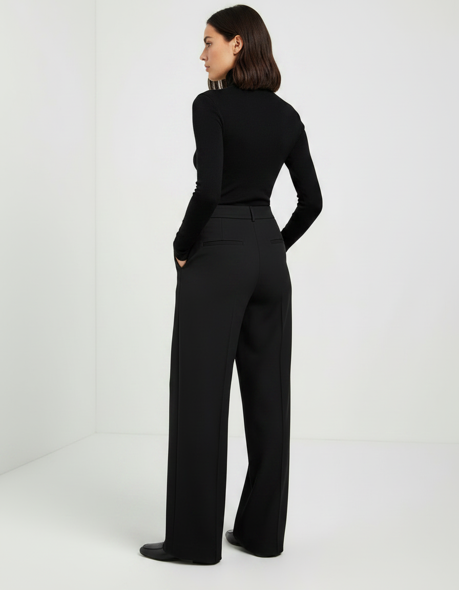 Pantalon Noir Femme Fluide Large Élégant Chic - Polyester - vue 2