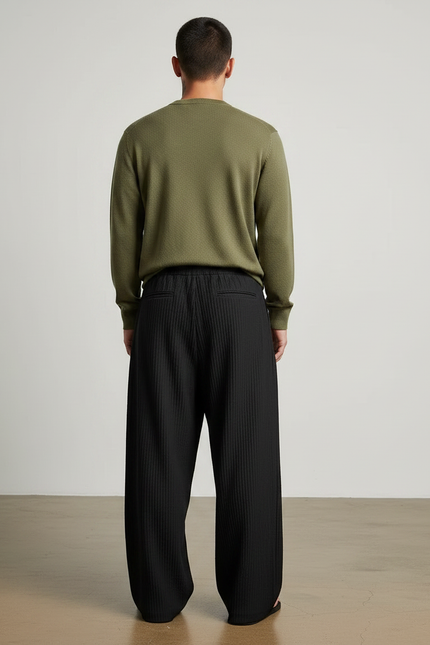Pantalon Noir Plissé Ample Décontracté Homme Large - Polyester - vue 2