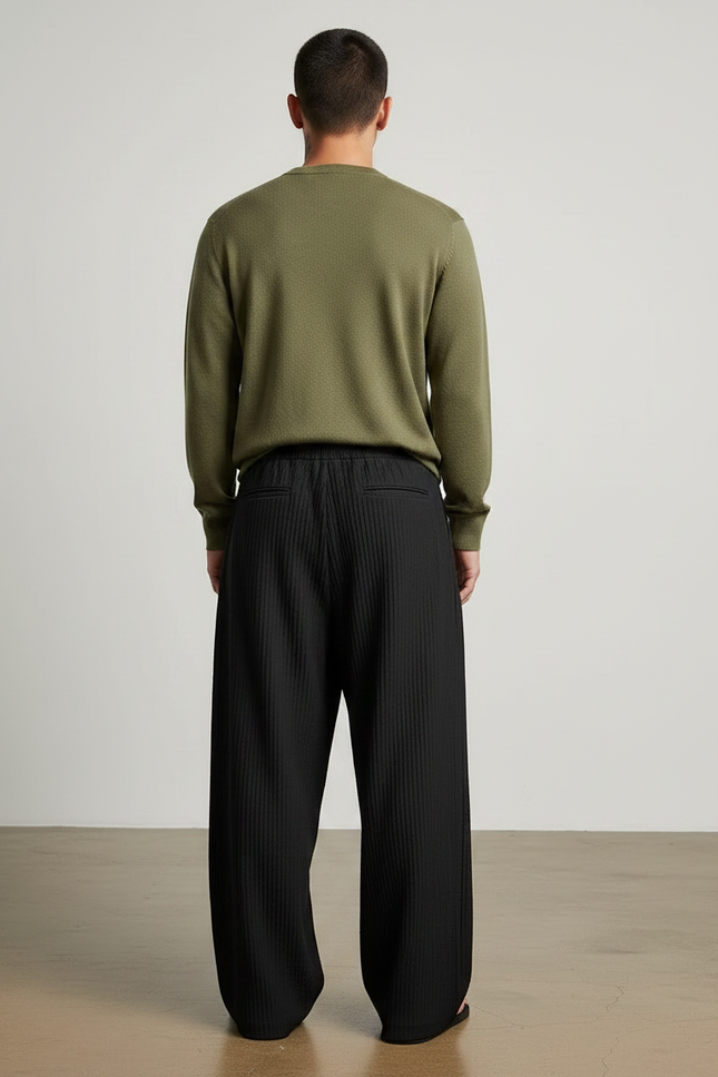 Pantalon Noir Plissé Ample Décontracté Homme Large - Polyester - vue 2