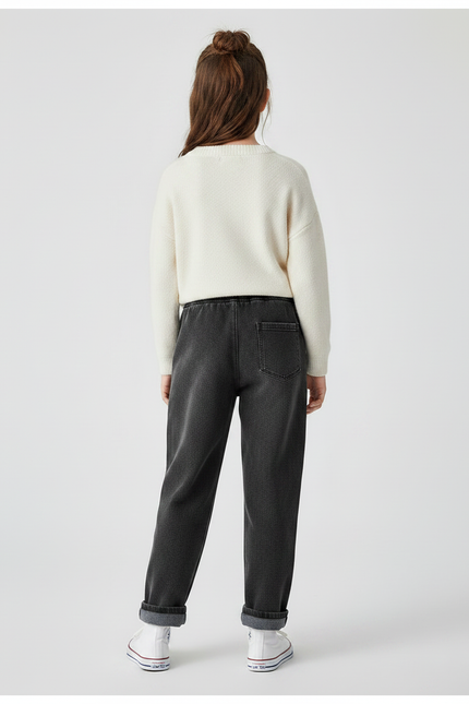 Pantalon Noir Enfant Molletonné Ample Décontracté Cordon - vue 2