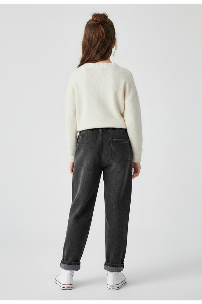 Pantalon Noir Enfant Molletonné Ample Décontracté Cordon - vue 2