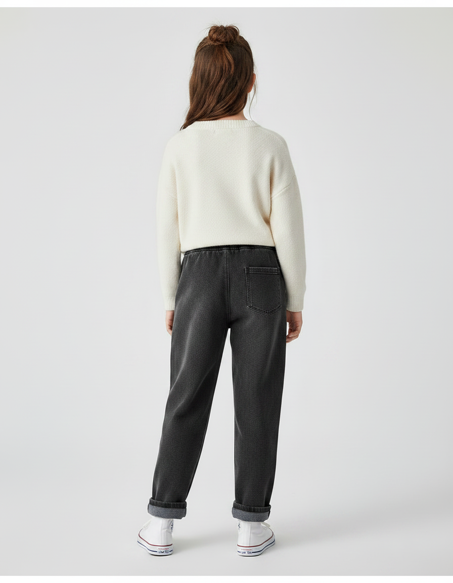 Pantalon Noir Enfant Molletonné Ample Décontracté Cordon - vue 2
