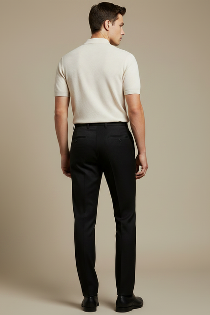 Pantalon Noir Homme Habillé Élégant Coupe Droite Formel - Laine - vue 2