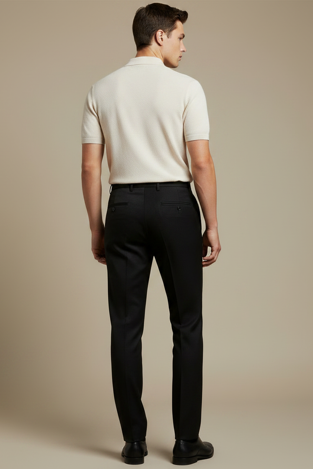 Pantalon Noir Homme Habillé Élégant Coupe Droite Formel - Laine - vue 2