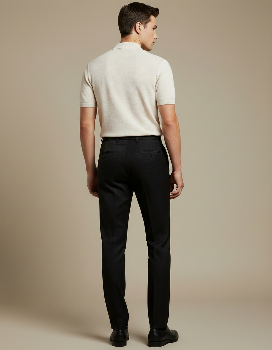 Pantalon Noir Homme Habillé Élégant Coupe Droite Formel - Laine - vue 2